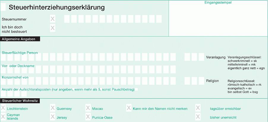 Steuerformular für Steuerhinterziehung